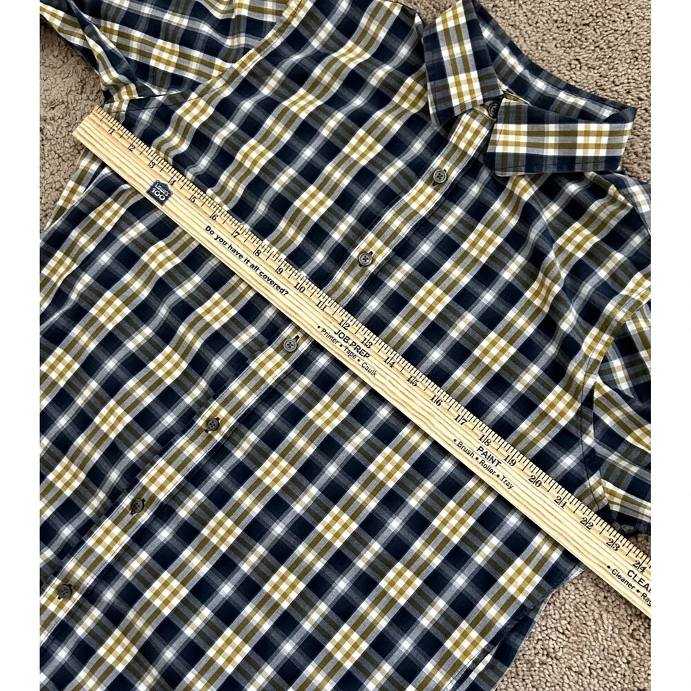 Banana Republic Blue‎ Gold Plaid Long Sleeve Button-Up Cotton Shirt Mens L